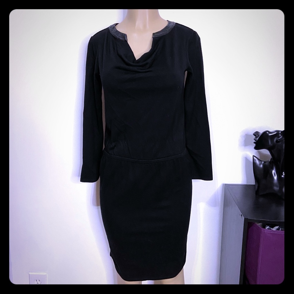 Dress with faux leather trim